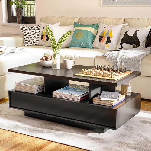 Miniatura 3 de LAUSAINT HOME Mesa auxiliar LED con almacenamiento, moderna mesa de centro iluminada de 2 niveles con aplicación y control remoto, más de 60,000