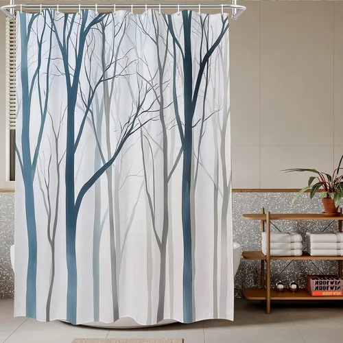 Miniatura 13 de TheBlackSpot Juego de cortinas de ducha de bosque rústico de granja, diseño botánico abstracto, abedul, naturaleza, juego de cortinas de baño