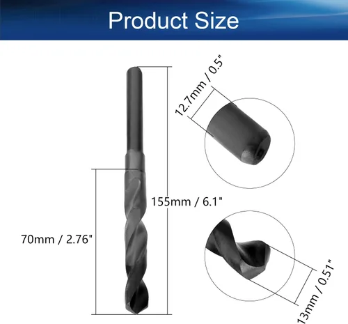 Miniatura 2 de Auniwaig Broca de vástago reducido de 0.51 "0.512 in rodante de nitruración de óxido negro de acero de alta velocidad HSS 6542 para placa
