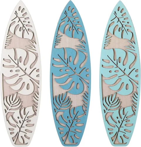 Miniatura 11 de RattanView 3 piezas de decoración de tabla de surf para dormitorio, decoración de pared de playa de madera, tabla de surf de madera de verano