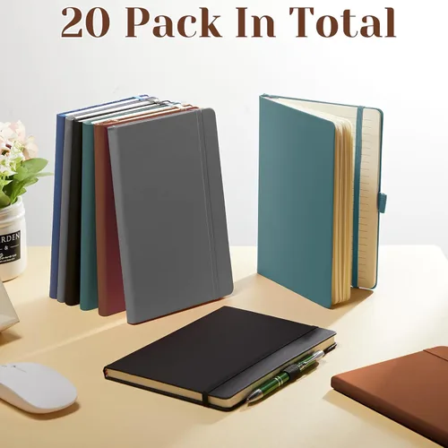 Miniatura 5 de Laumoi Paquete de 20 cuadernos de bolsillo de 3.7 x 5.7 pulgadas, tapa dura, pequeños cuadernos de bolsillo con soporte para bolígrafo, diario marrón