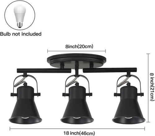 Miniatura 4 de Iluminación de pista de 2 luces para techo, lámpara de techo direccional industrial de luz puntual, lámpara de techo de montaje empotrado en negro
