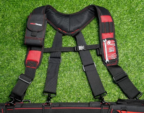 Miniatura 3 de MELOTOUGH Tirantes Magnéticos para Cinturón de Herramientas con Pulsera Magnética de Muñeca para Cinturón de Trabajo Tirantes Acolchados de Rojo