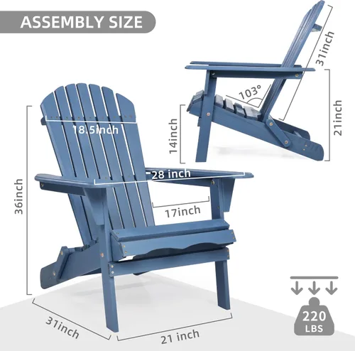 Miniatura 3 de SoliWood - Juego de 4 sillas plegables Adirondack de madera para exteriores, con respaldo preensamblado, silla de madera para patio, jardín, porche