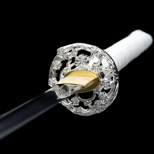Miniatura 5 de Espada katana blanca de 40 pulgadas, espadas japonesas afiladas, espada de espiga completa para exhibición, hoja de acero al carbono