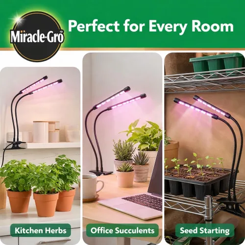 Miniatura 5 de Miracle-Gro, Luz de cultivo para plantas de interior – LED de 10 W, flexible de 2 cabezales, espectro seleccionable para plantas