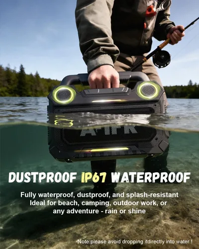 Miniatura 3 de Altavoz Bluetooth para exteriores, graves fuertes de 160 W. Resistente, IP67 impermeable, tiempo de reproducción 24 horas con luces, altavoces Negro