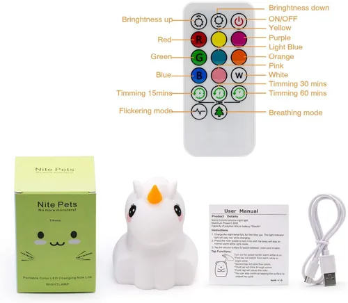 Miniatura 7 de Luz nocturna para niños, lámpara de noche de silicona suave y segura, lámpara de guardería para bebé, 9 colores con control remoto, lámpara LED