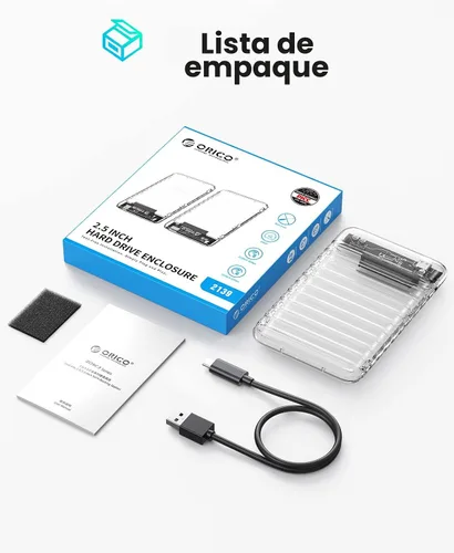 Miniatura 8 de ORICO Caja de disco duro externo de 2.5 pulgadas USB C a SATA III 5Gbps transparente para todos los discos SATA SSD HDD de 7mm 9.5mm 2.5 pulgadas