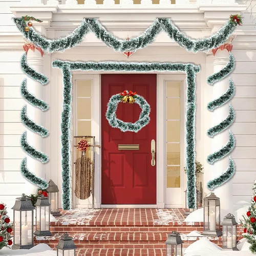 Miniatura 7 de Guirnalda de oropel verde de 50 pies para árbol de Navidad, decoraciones brillantes metálicas colgantes para decoración de árbol de Navidad
