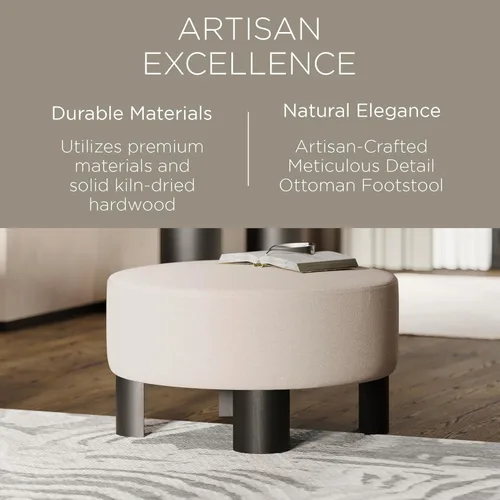 Miniatura 4 de Maven Lane Celia - Otomano tapizado redondo grande y contemporáneo, reposapiés acolchado para sofá o silla con patas de madera en acabado negro