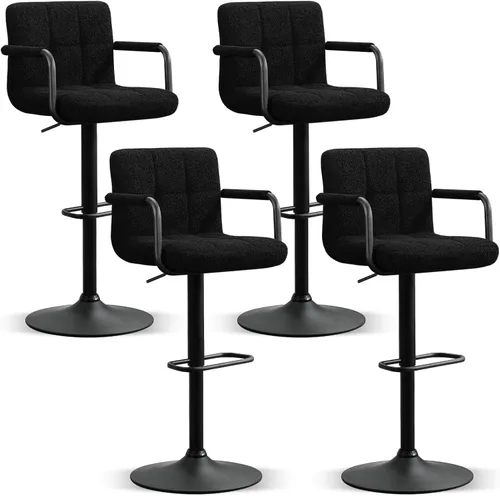 Miniatura 22 de Furniliving Taburetes de bar ajustables con respaldo, juego de 2 taburetes de bar negros, taburetes de bar de terciopelo con giro de 360°, taburetes