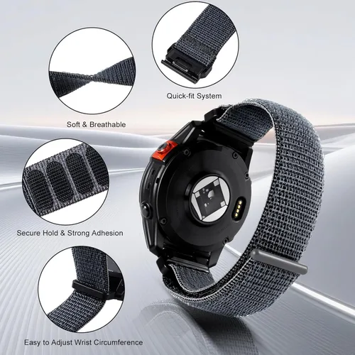 Miniatura 4 de Correa de reloj de nailon Quickfit de 0.787 in para Garmin Fenix 8 1.693 in, Fenix 6s, Fenix 5s, Epix Pro Gen 2 1.654 in, Approach S70 1.654 in