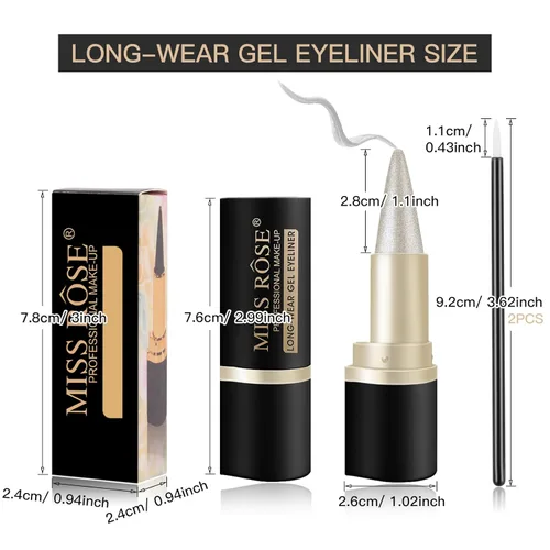 Miniatura 2 de LOKFAR Juego de 2 delineadores de ojos en gel plateado brillante, herramienta a prueba de manchas y resistente al agua, mate, de secado rápido