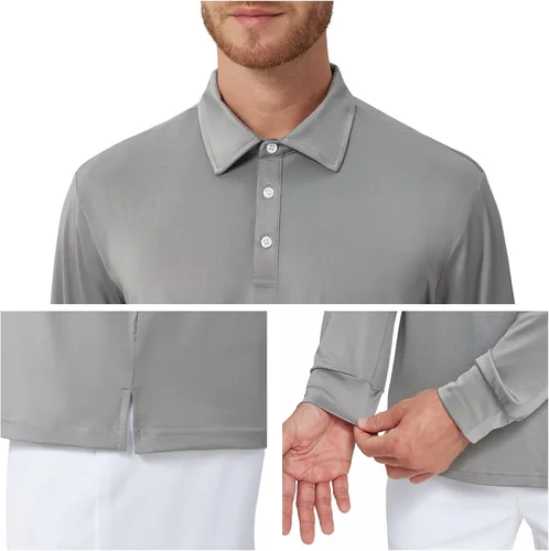 Miniatura 57 de NAVISKIN Camisas polo de manga larga para hombre, camisas de golf con cuello UPF 50 SPF para hombre, secado rápido, absorbe la humedad