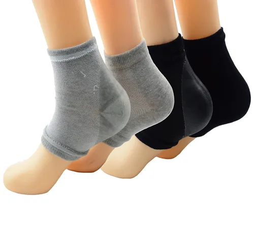 Miniatura 4 de Makhry 2 pares de calcetines de talón de gel de silicona hidratante para piel seca y dura agrietada, puntera abierta, calcetines cómodos