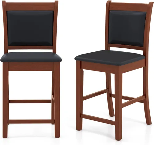Giantex Juego de 2 taburetes de bar de 24.5 pulgadas, taburetes de bar tapizados con altura de mostrador con cojín y reposapiés de piel sintética,