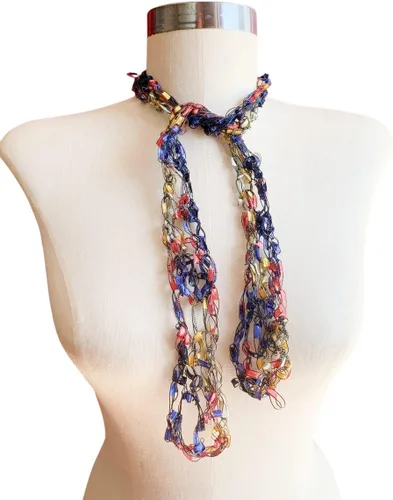 Handmade Skinny Scarf, Primary Colors, Necklace Scarf Lightweight Scarf, Fashion Scarf, Handmade in the USA, Fiber Jewelry Single Loop Fashion