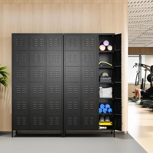 Miniatura 7 de Letaya Taquillas de metal para empleados: armario de almacenamiento de 18 puertas con estantes y gabinete de acero con cerradura para la escuela