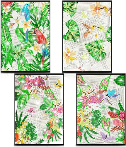 Miniatura 8 de Ctosree Juego de 4 cuadernos de arte de diamantes para adultos, adolescentes, mandala, pintura de diamante, diarios forrados, 5D, puntos de gema 5D