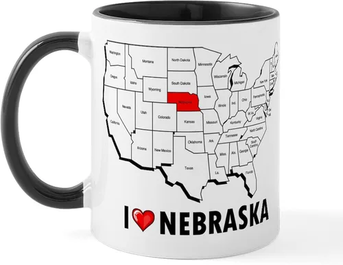 Miniatura 109 de CafePress I Love Nebraska Taza de café de cerámica de 11 oz (11.0 fl oz)