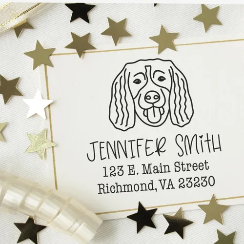 Miniatura 28 de Sello de dirección personalizado Basset Hound – Sello personalizable con nombre y dirección para sobres, ideal para amantes de los perros
