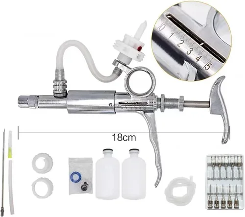 Miniatura 3 de Jeringa de inyección de 0.2 fl oz, pistola de inyección continua ajustable, jeringa semiautomática con 10 agujas para caballos, ganado, cerdos