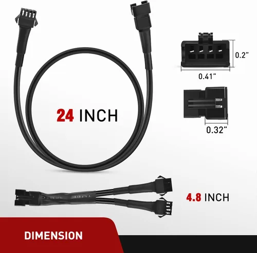 Miniatura 2 de Nilight - Cable de extensión para motocicleta, 4 tiras de luces led de 2 pies, 3 divisores en Y de 2 vías, extensión de 4 clavijas para tiras