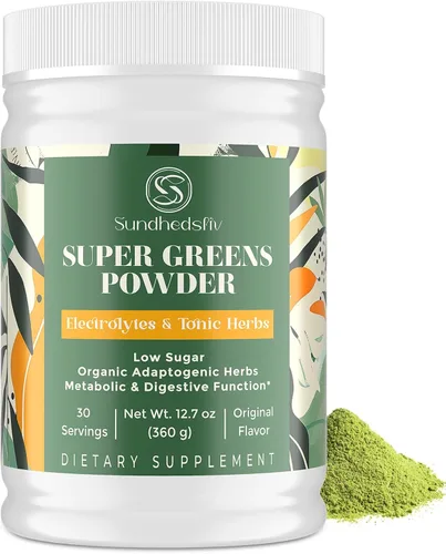 Super Greens - Superalimento en polvo + electrolitos y hierbas tónicas | Verdes orgánicos, shilajit, adaptógenos, antioxidantes, preobióticos y