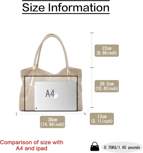 Miniatura 4 de FOXLOVER Bolso de mano de cuero genuino de gran capacidad para mujer, bolsos de diseñador para hombro, bolsos grandes minimalistas