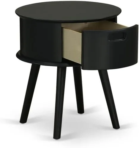 Miniatura 7 de East West Furniture GONE11 Gorgeous Gordon - Mesita de noche redonda de una pieza con cajón, 1 paquete, acabado negro
