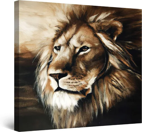 Miniatura 18 de Startonight Lienzo decorativo para pared, diseño de león en colores, listo para colgar, para sala de estar, imagen grande, decoración de pared