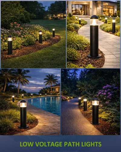 Miniatura 5 de 2 paquetes de luces de paisaje de bajo voltaje para caminos, luz de bolardo LED de 12V IP67 impermeable, luces cableadas para entrada al aire libre
