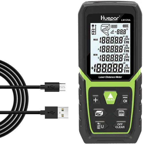 Miniatura 10 de Huepar Herramienta de Medición Láser Dual, Medidor de Distancia Láser Digital Bilateral de 656 Pies con Haz Verde Medida en 6 Unidades Pies/pulg/M