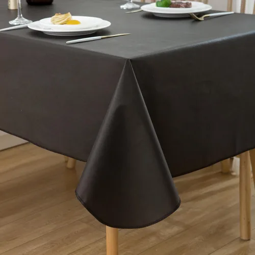 Miniatura 7 de LIBERECOO Mantel de vinilo con reverso de franela, negro sólido, impermeable, resistente a las manchas, mantel de mesa fácil de limpiar