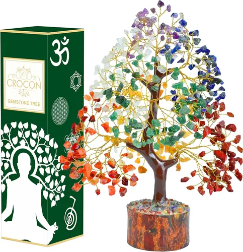 Miniatura 18 de Crocon Árbol de la vida de cristal de cuarzo transparente, chakra para energía positiva, decoración de Feng Shui, árbol bonsái de dinero con piedras