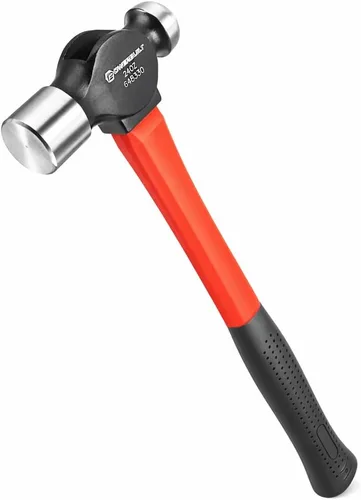 Powerbuilt Martillo de bola de 24 onzas con mango de fibra de vidrio, resistente a golpes y mango de goma antideslizante, acero endurecido tratado