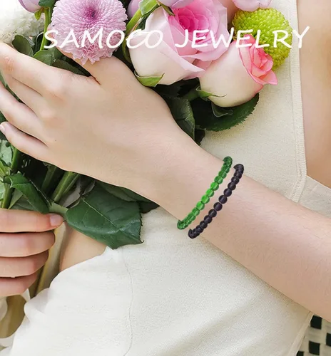 Miniatura 4 de SAMOCO 18 pulseras elásticas de cuentas de 0.236in hechas a mano redondas de cristal para mujer, multicolor mate, pulsera elástica