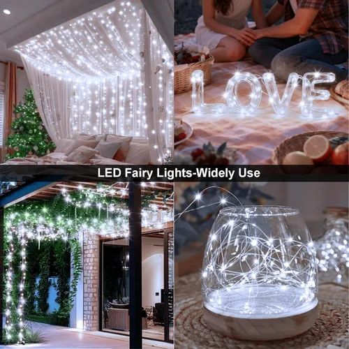 Miniatura 3 de 2 paquetes de luces de hadas en forma de cuerda enchufables, 33 pies, 100 micro estrellas LED impermeables para exteriores con 8 modos