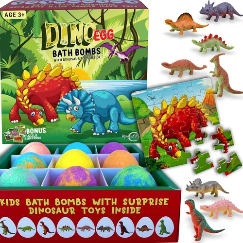 Bombas de baño para niños con juguetes sorpresa en el interior, rompecabezas de dinosaurio, juego de 9 bombas de baño orgánicas de huevo de Huevo de