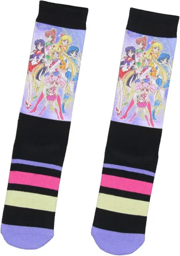 Bioworld Sailor Moon - Calcetines deportivos de manga para hombre, diseño de Sailor Moon Crystal a media pantorrilla, calcetines deportivos, Multi