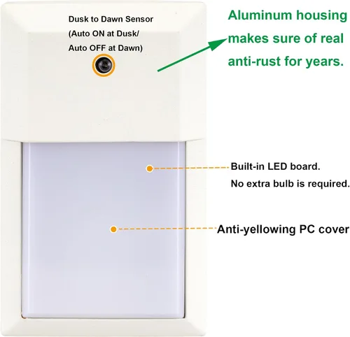 Miniatura 2 de LIT-PaTH Farol de pared LED para exteriores, aplique de pared del atardecer al amanecer para iluminación de porche de 3000 K, 12 W, 1000 lúmenes