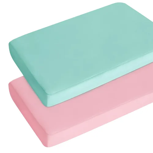 Miniatura 15 de Sábanas de cuna para niña, paquete de 2 sábanas para cuna estándar y colchón de cama infantil, sábana bajera ajustable transpirable y suave