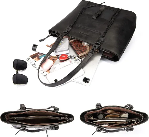 Miniatura 5 de Montana West Monederos de cuero genuino para mujer, bolsos Hobo con mango de herramientas y borlas