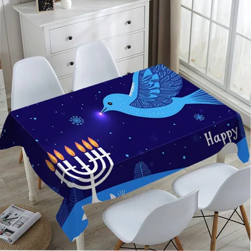 Miniatura 2 de Mantel con texto en inglés «Happy Hanukkah», bonito mantel rectangular para cocina, comedor, fiesta, 60 x 104 pulgadas