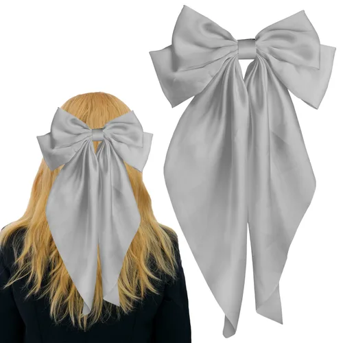 Miniatura 11 de Pufandor - Lazo para el cabello de satén sedoso para mujeres, lazos rojos para niñas, pasadores de lazo, cola larga con clips, lazos grandes