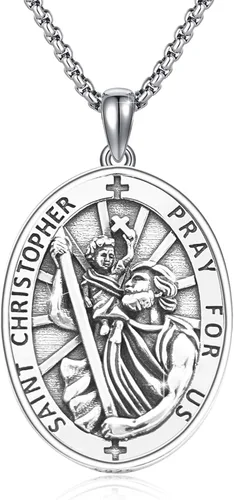 Collar de plata de ley 925 con medalla de San Patrón, colgante de protección católica, amuleto, joyería religiosa para hombres y mujeres