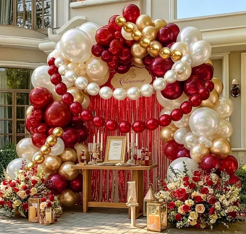 Miniatura 6 de Arco de globos de oro rojo y blanco, doble relleno, kit de guirnalda de globos de enlace rojo, cortina de flecos para cumpleaños, despedida de Oro