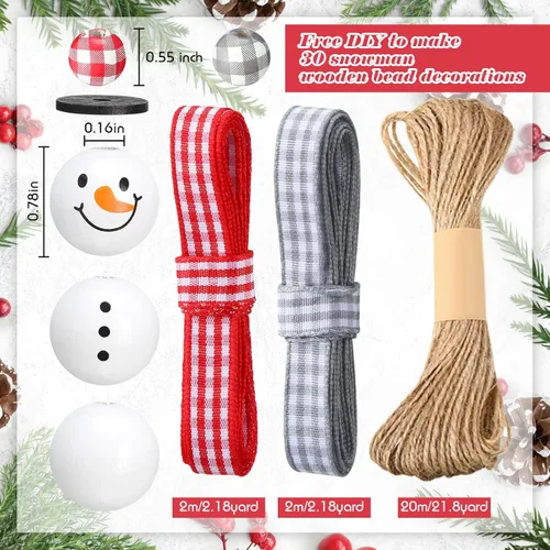 Miniatura 2 de 180 cuentas de madera de muñeco de nieve de Navidad, cuentas de madera de invierno, cuentas redondas de madera de búfalo de Navidad, cuentas