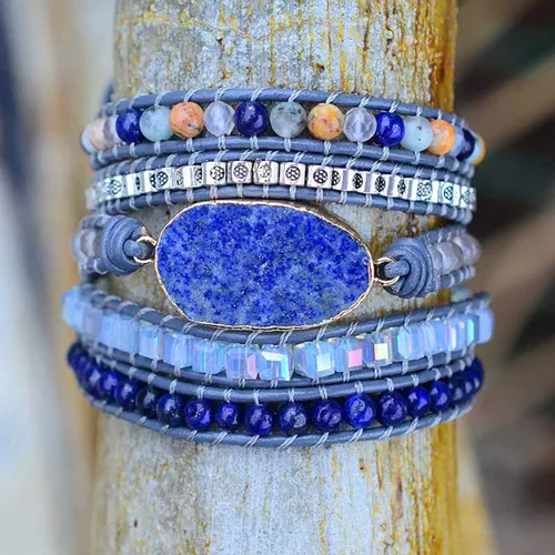 Miniatura 114 de ZOSOJONA - Pulseras bohemias hechas a mano de piedra natural, que dan vuelta, con cuentas de cristal de turquesa